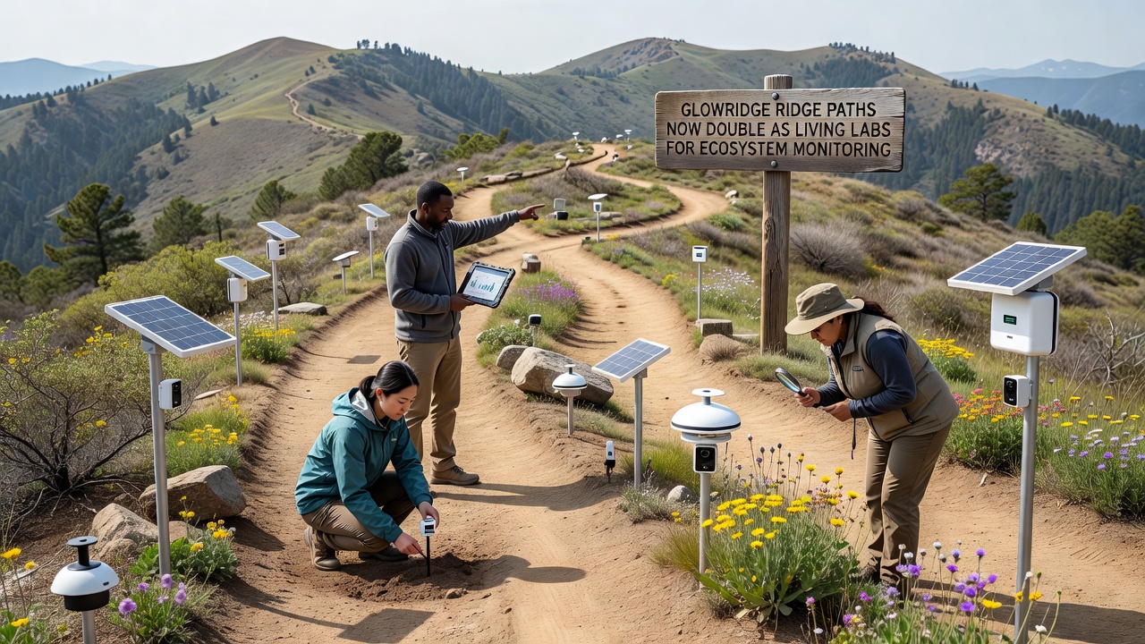 Researchers reviewing ecosystem data feeds from trail sensors